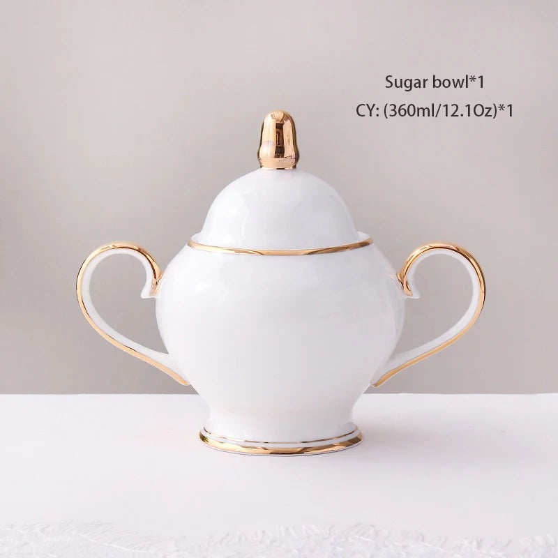 Grace Bone China Coffee Set White Gold Porcelain Tea Set Advanced Pot Cup Ceramic Mug Sugar Bowl Creamer Teapot Milk Jug Teaset