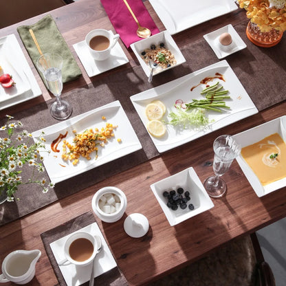 MALACASA Carina 2-Piece Ivory White Porcelain Dinner Plate Set Tableware Fruit Snack Dishes with 11" & 13.25" Rectangular Plate.