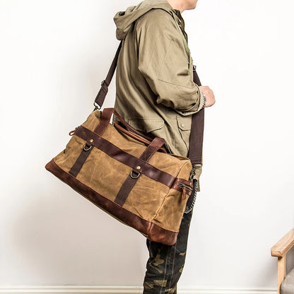 Wasserdichte gewachste Canvas Leder Herren Reisetasche Handgepäcktasche Handgepäck Große Tragetasche Vintage Herren Duffle Wochenendtasche große Übernachtung.