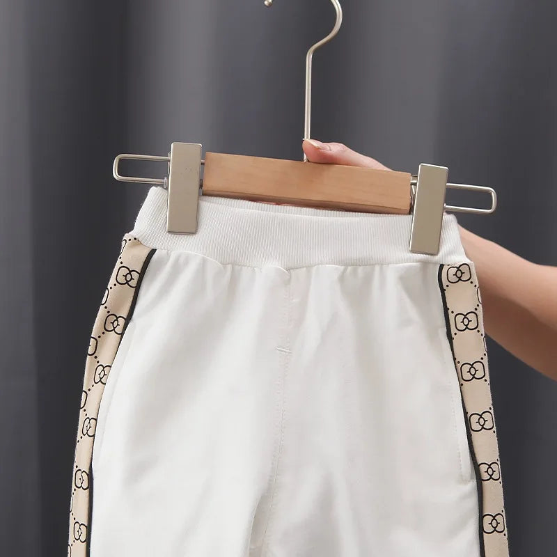 2022 Spring New Suit Boys Girls Baby Print Handsome Single-Breasted Children's Long-Sleeved Baseball Sshirt 2-Piece Set.