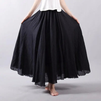 Frauen Elegante Hohe Taille Leinen Maxi Rock 2023 Sommer Damen Casual Elastische Taille 2 Schichten Röcke saia feminina 20 Farben SK53