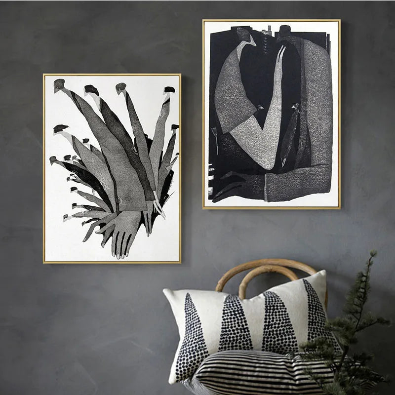 Modern Black White Abstract Characters Fashion Canvas Paintings Posters and Prints Wall Art Pictures for Living Room Home Decor.