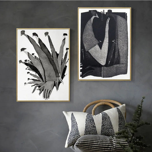 Modern Black White Abstract Characters Fashion Canvas Paintings Posters and Prints Wall Art Pictures for Living Room Home Decor.