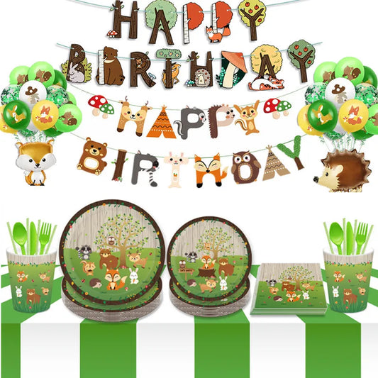 Dschungel Thema Partei Dekor Versorgung Einweg Geschirr Set Wald Tier Fuchs Hedgehog Ballon Baby Dusche Kid Geburtstag Kuchen Topper.