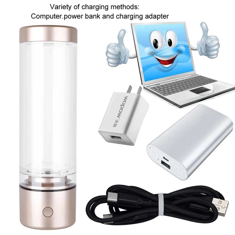 Portable 5000PPB Nano High Rich Hydrogen Water Generator Bottle ORP Alkaline Electrolysis Ionizer Anti-Aging Can Breathe Pure H2.