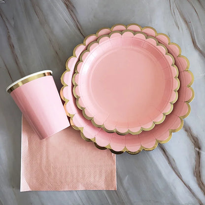 40pcs/set Yellow Green Pink Blue Paper Plates Cups Disposable Tableware Set for Wedding Birthday Party Baby Shower Supplies