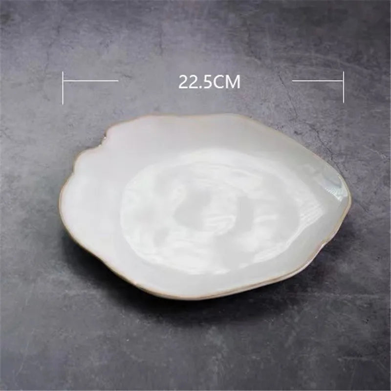 European Style Ceramic Kitchen Tableware Irregular Rice Bowl Creative Dessert Salad Bowl Porcelain Dinner Plate Sauce Dish.
