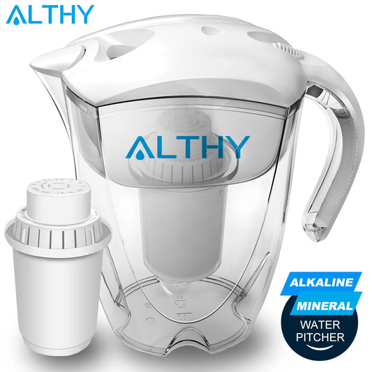 ALTHY 3.5L Mineral Alkaline Water Pitcher Filter - 400L Long-Life Filters - Alkalizer Purifier Filtration System +pH -ORP.