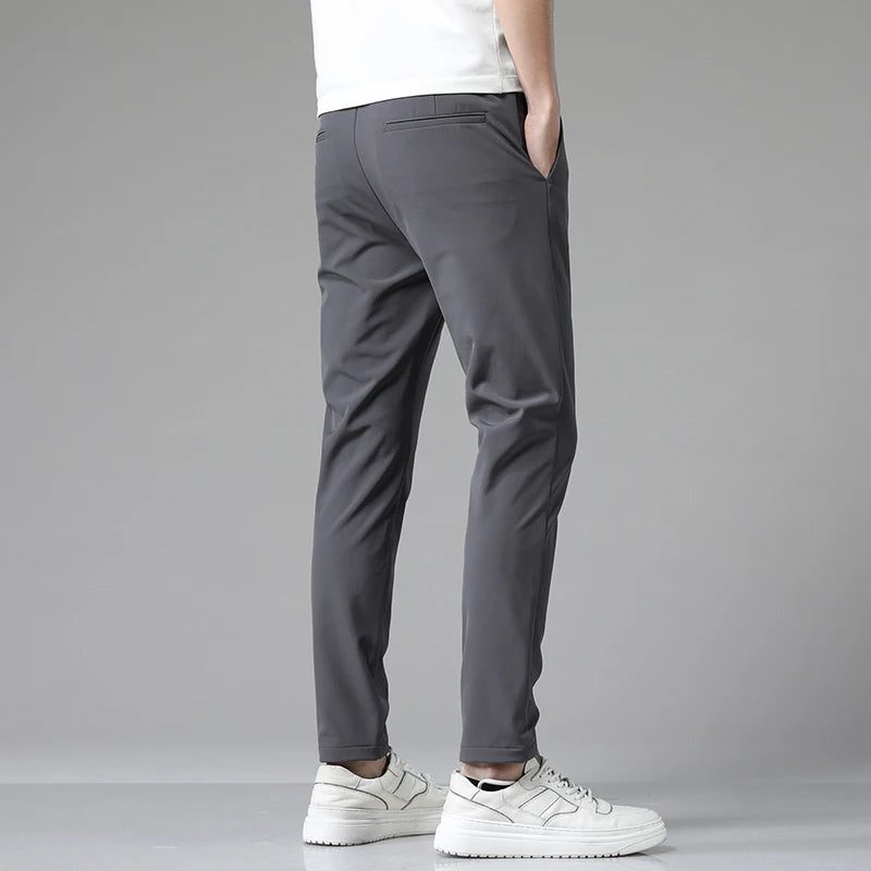 2023 Autumn Pants Mens Stretch Korean Casual Slim Fit Elastic Waist Jogger Business Classic Trousers Male Black Gray Blue 28-38.