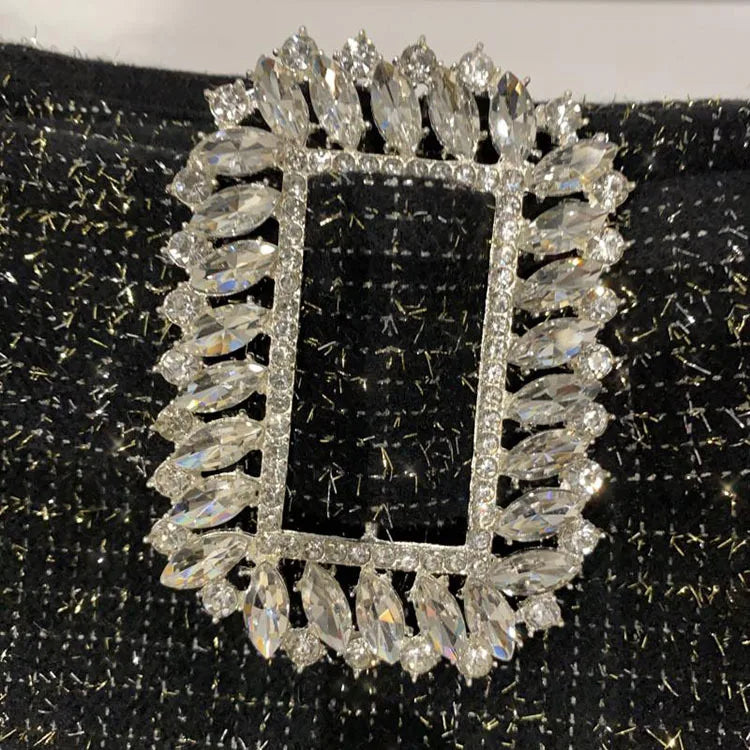 2022 Spring Autumn New shiny sequins Plaid Shorts with Belt for Lady Rhinestone Bright Silk Tweed Folding Short Boots Women