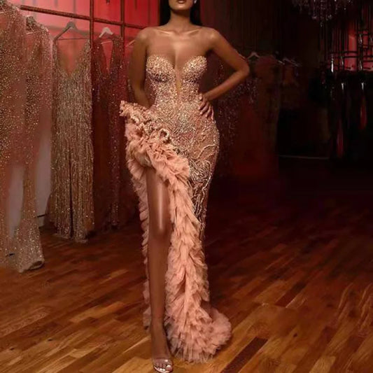Vestidos Gala Prom Dresses Glitter Sequin Side Slit Sweetheart Mermaid Party Dress Vestidos