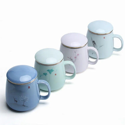 Ceramic Filter Teacup Simple Large Capacity Couple Drinkware Household Coffee Mug with Lid Porcelain Office Tea Separation Cup.