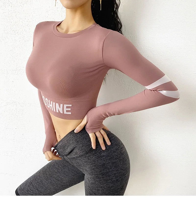 Cloud Hide Fitness Yoga Shirt Sexy Sports Gym Tank Crop Top Running Long Sleeve Blouse Winter T-Shirt Women Workout Sportswear.