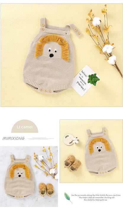 Baby-Body, niedlicher Cartoon-Löwe, Kleinkind-Säuglings-Onesies, 100 % Baumwolle, gestrickt, für Neugeborene, Kinder, Kleidung, einteiliger Overall, ärmellos