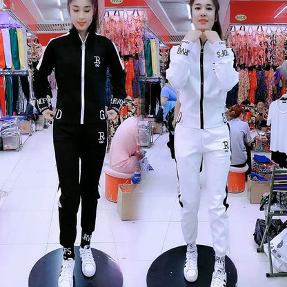 Women's Casual Suit Spring Autumn New Fashion Korean Sportswear Slim Long Sleeve Coats Tops And Pants 2 Two Piece Set For Women.