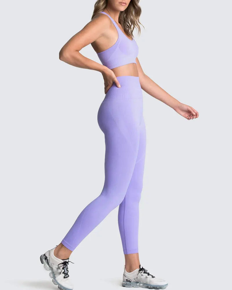 High Waist Elastic Seamless Yoga Wear Women Fitness Clothes Gym Clothing Workout Set Long Sleeve Crop Top Leggings Sports Suit