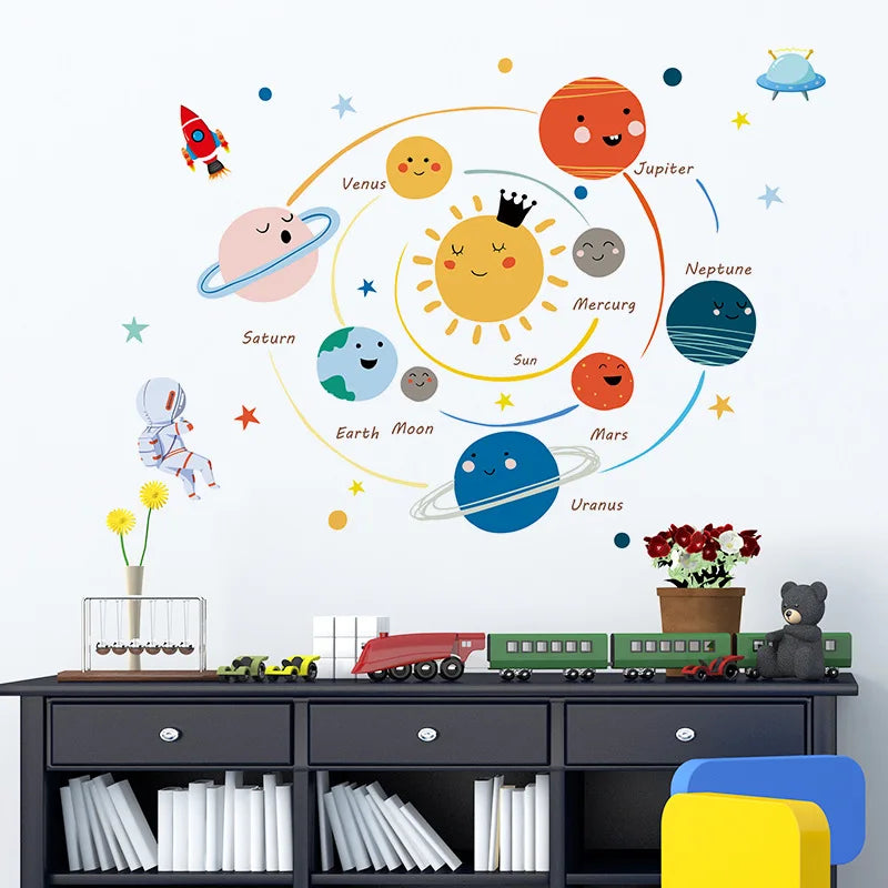 Cartoon Solar System PVC Wall Stickers Children Room Decoration Boy Kids Room Wall Decor Nursery Decorate DIY Art Murals Home.