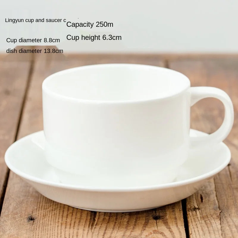 Pure White Bone China Coffee Cup Ceramic Simple Nordic Latte Cups Creative Fancy Afternoon Tea Cafe Coffee Cup and Saucer Spoon.