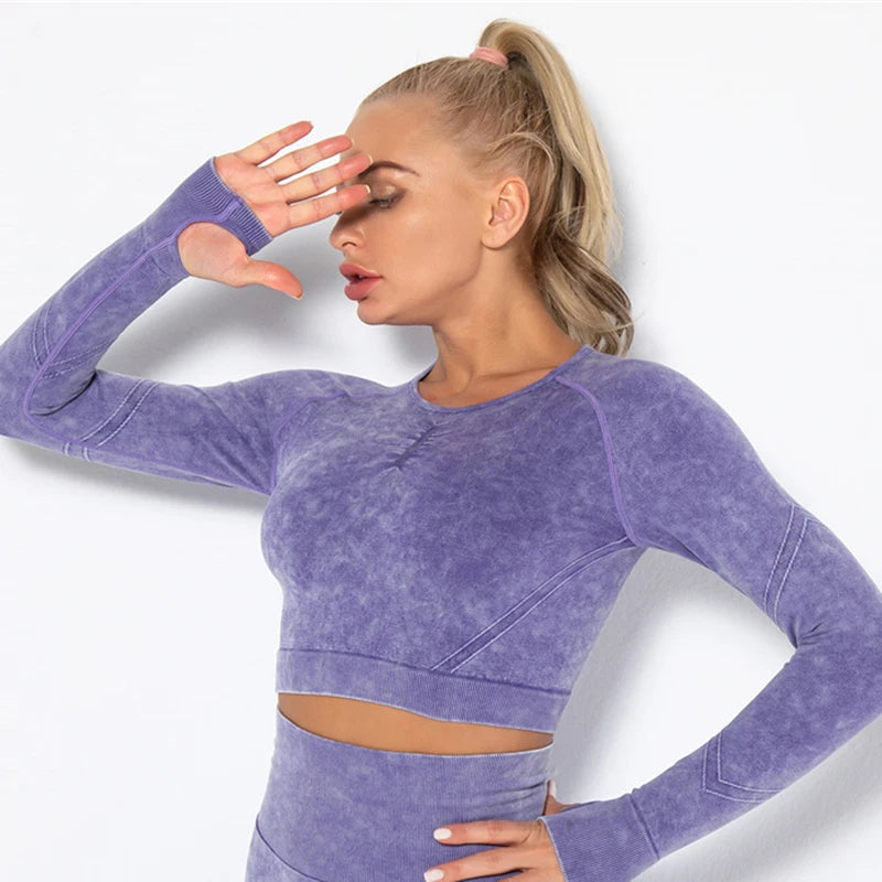 Hamidou Cropped Top Gym Set Seamless Women Yoga Workout Set Fintess Clothing Push Up Leggings Sport Wear Women Suits Tracksuit