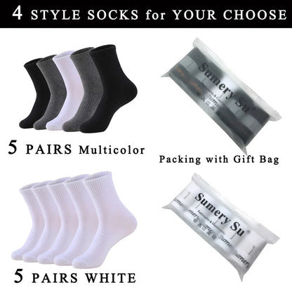 5 Pairs/Lot Socks Men Cotton Running Casual Thick Solid Compression Breathable Outdoor Travel Long High Crew Sock Male 4 Styles.