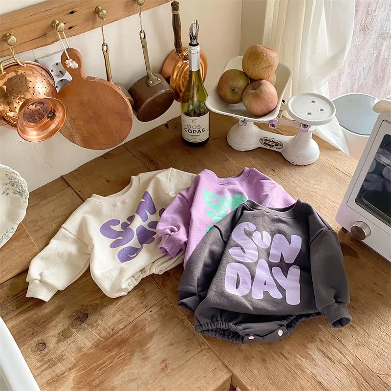 Herbst Baby Stram pler Brief druck Jungen ein Stück Pelz Futter Kleinkind Outfit.