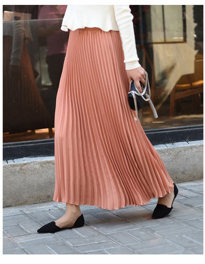 Classical Women Pleated Skirt 90cm/80cm Long Female Elastic Waist Skirt Big Size Velvet Pleated Skirt for Winter Ankle-Length