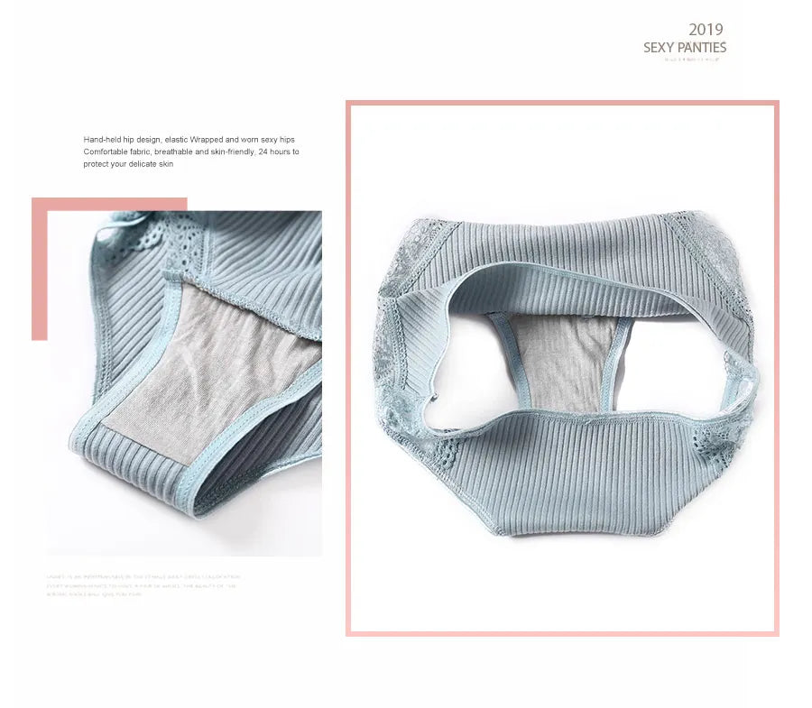 FINETOO 3Pcs/set Women Cotton Panties M-2XL Low-Rise Underwear Trendy Patchwork Lace Briefs Female Soft Underpants Lingerie 2022.