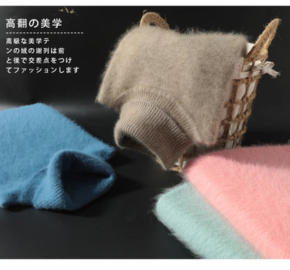 Herbst Winter 100% Nerz Kaschmir Pullover Frauen Strickwaren Pullover Dicke Warme Einfarbig Plus Größe Basis Hohe Revers Kleidung Tops.