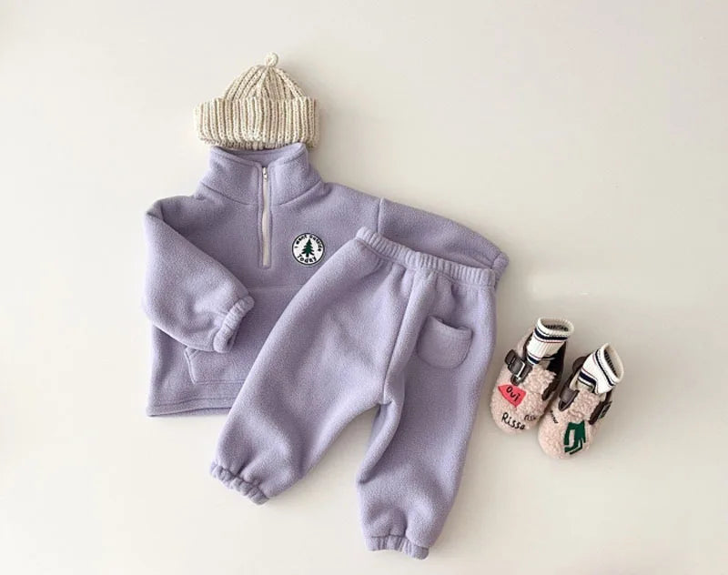 Baby Jungen Kleidung Sets Kinder Verdicken Sweatshirt Kinder Kleidung Mädchen Solide Baumwolle Langarm Pullover Tops + Hose Anzüge 2 stücke.