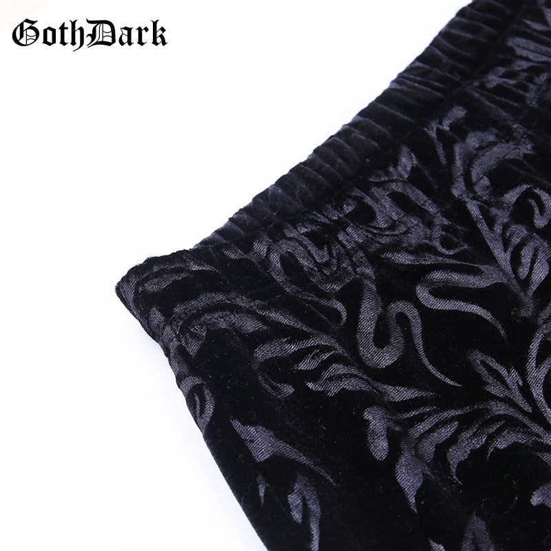 Goth Dark Vintage Floral Scratched Mall Gothic Pants Velvet High Waist Skinny Flare Trousers for Women Streetwear Cyber Y2K Pant.
