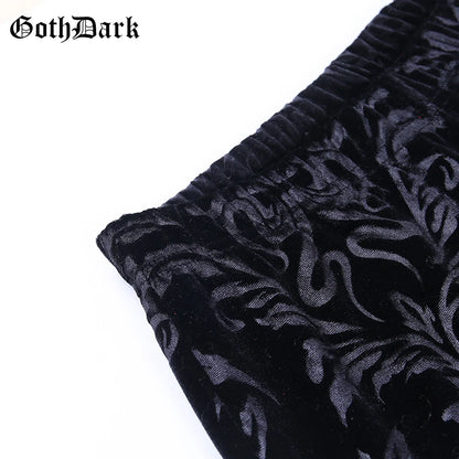 Goth Dark Vintage Floral Scratched Mall Gothic Pants Velvet High Waist Skinny Flare Trousers for Women Streetwear Cyber Y2K Pant.