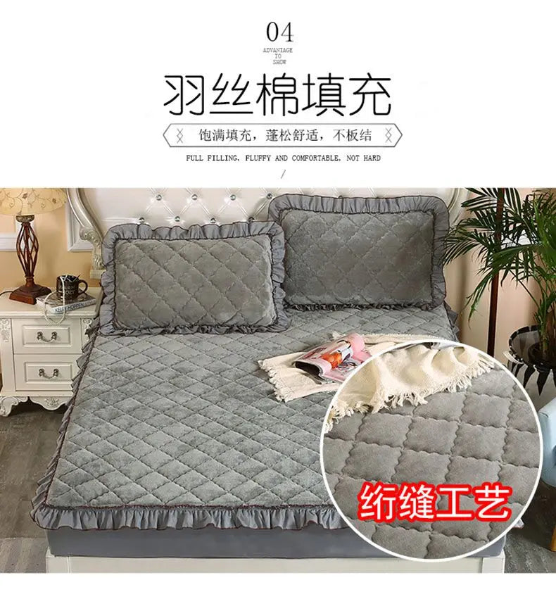 Fashion Flannel Bed Fitted Sheet Quilted Mattress Cover Soft and Comfortable Lace Fit Elastic Band Bed Sheet.