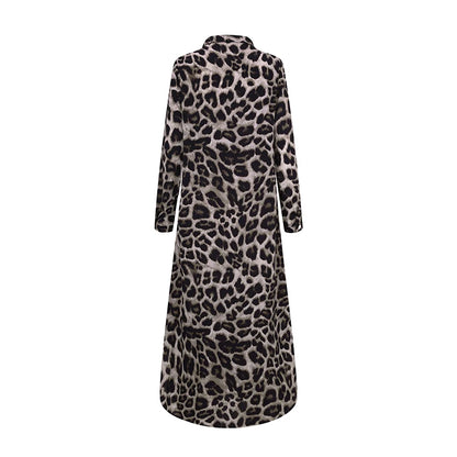 ZANZEA Party Vintage Leopard Robe Frauen 2025, Herbst Casual Langarm Maxi Lange Vestidos Kleid Mode Übergroßen Hemd Sommerkleid