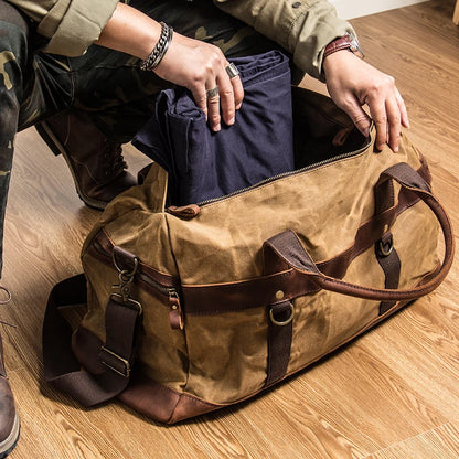 Wasserdichte gewachste Canvas Leder Herren Reisetasche Handgepäcktasche Handgepäck Große Tragetasche Vintage Herren Duffle Wochenendtasche große Übernachtung.