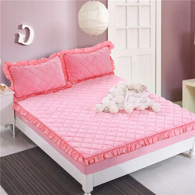 Fashion Flannel Bed Fitted Sheet Quilted Mattress Cover Soft and Comfortable Lace Fit Elastic Band Bed Sheet