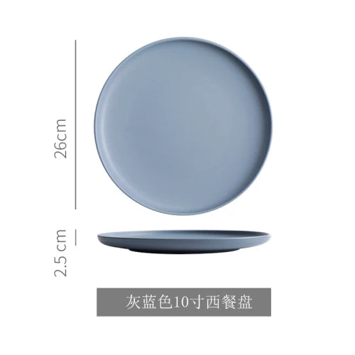 Nordic Ceramic Western Dinner Plate Steak Plate Creative Western Breakfast Plate Flat White Household Dinner Plate Dish.