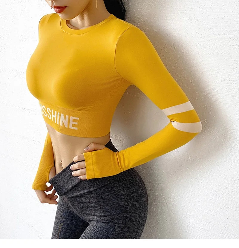 Cloud Hide Fitness Yoga Shirt Sexy Sports Gym Tank Crop Top Running Long Sleeve Blouse Winter T-Shirt Women Workout Sportswear.