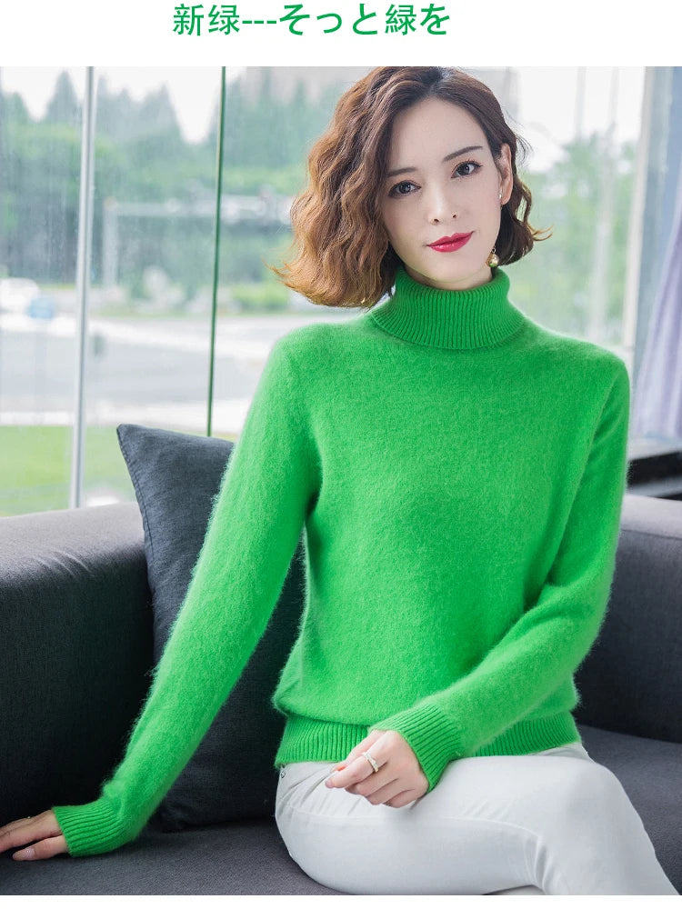 Herbst Winter 100% Nerz Kaschmir Pullover Frauen Strickwaren Pullover Dicke Warme Einfarbig Plus Größe Basis Hohe Revers Kleidung Tops.