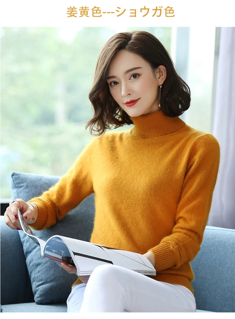 Herbst Winter 100% Nerz Kaschmir Pullover Frauen Strickwaren Pullover Dicke Warme Einfarbig Plus Größe Basis Hohe Revers Kleidung Tops