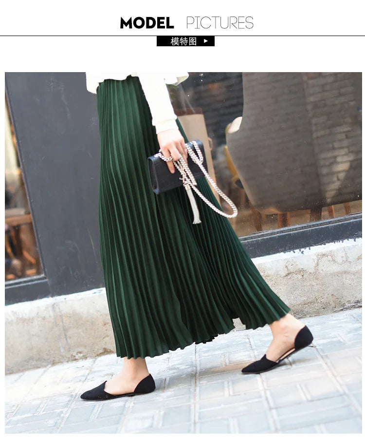 Classical Women Pleated Skirt 90cm/80cm Long Female Elastic Waist Skirt Big Size Velvet Pleated Skirt for Winter Ankle-Length