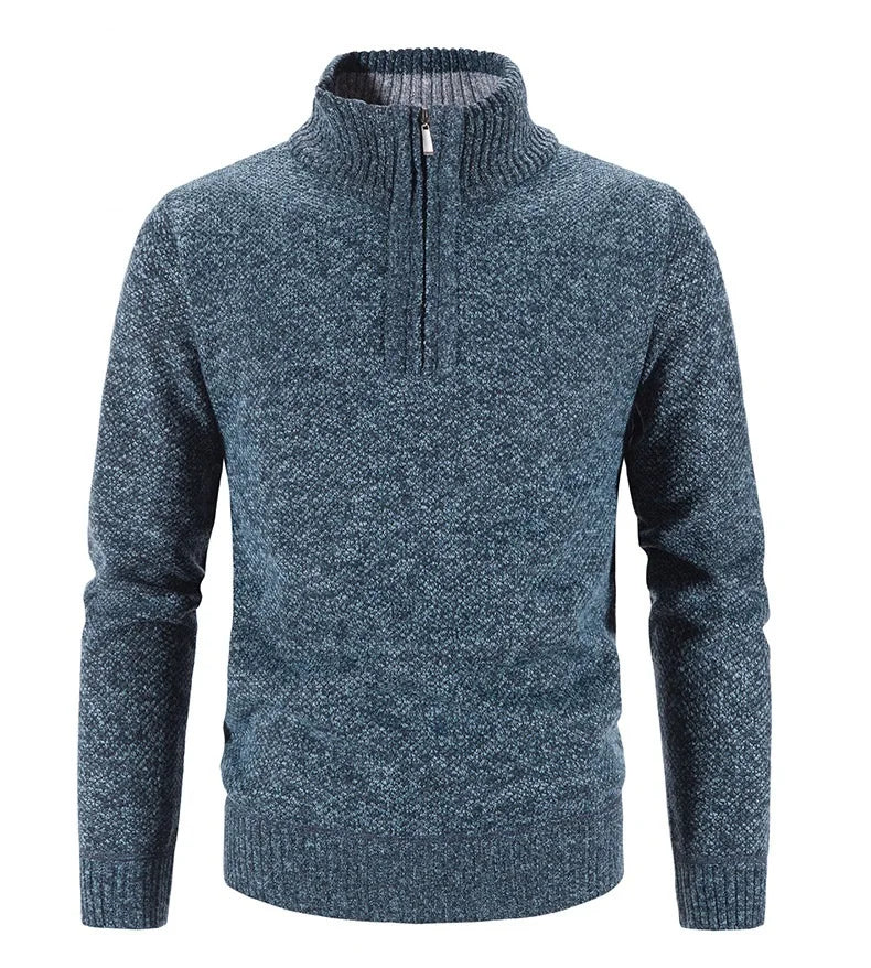 Winter Men's Fleece Thicker Sweater Half Zipper Turtleneck Warm Pullover Quality Male Slim Knitted Wool Sweaters for Spring.