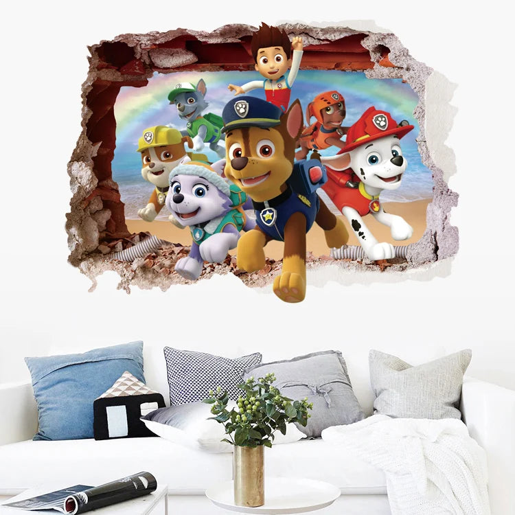 Disney 3D Cartoon  Pawed Wall Stickers For Kids Rooms Living Room Boys Girls Children Bedroom DIY Home Decor Patroling Car.