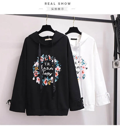150Kg Plus Größe frauen Frühling Herbst Mit Kapuze Gedruckt Sweatshirt Büste 155cm 6XL 7XL 8XL 9XL 10XL Lange-ärmeln Top Schwarz Weiß
