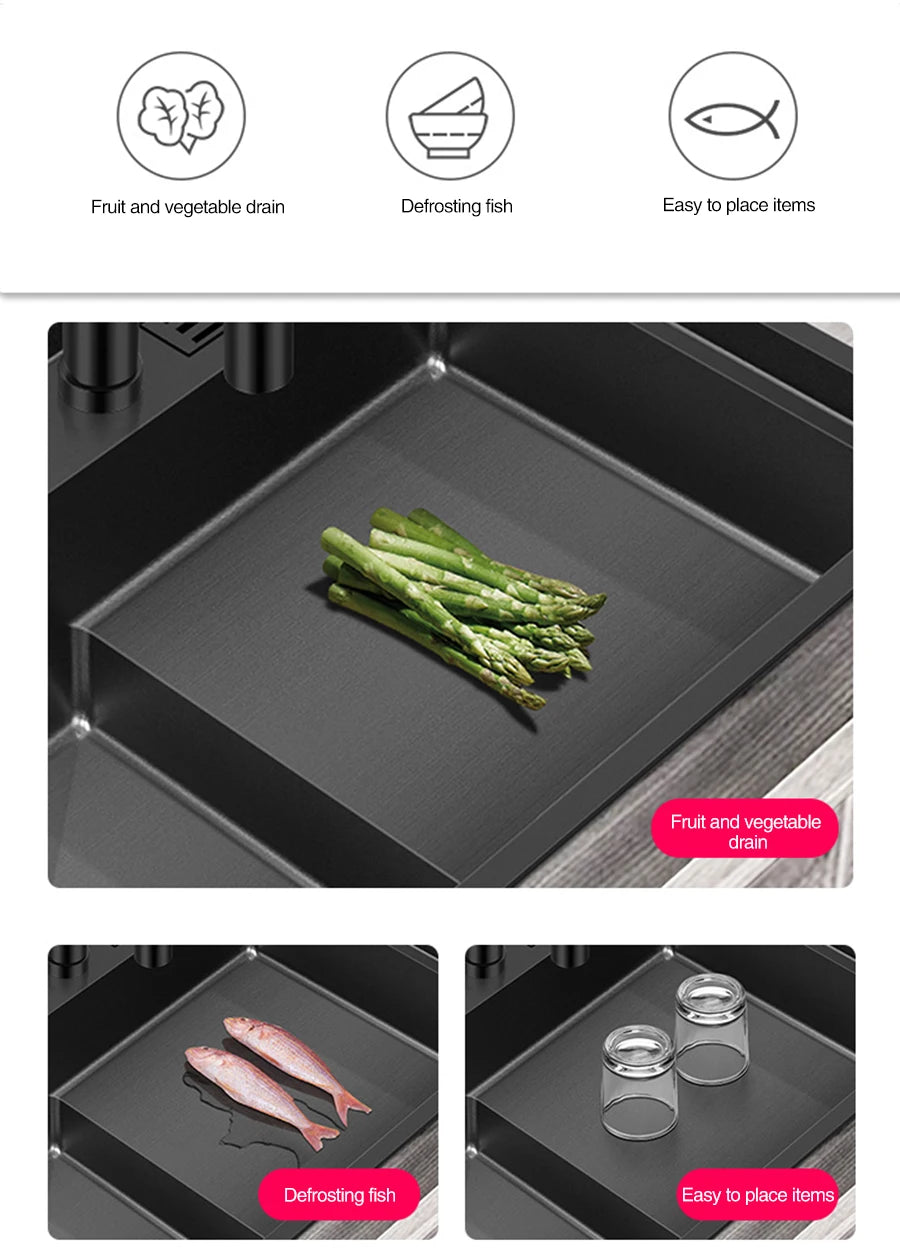 ASRAS Nanometer Handmade Sinks 4mm Thickness 220mm Depth SUS 304 Stainless Steel Luxury Stepped Kitchen Sinks