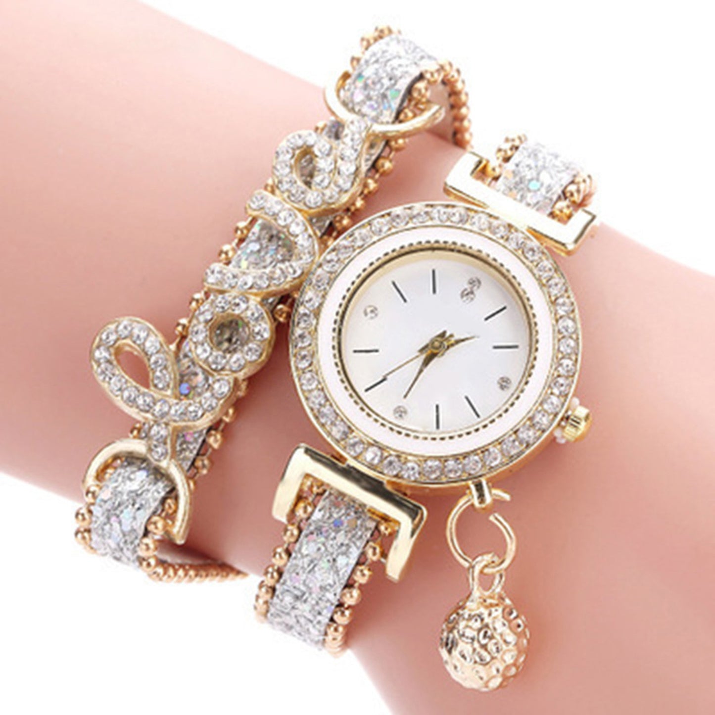 Vintage Watch Women Bracelet Watches Ladies Love Leather Strap Rhinestone Quartz Wrist Watch Quartz Watches Women's Watch.