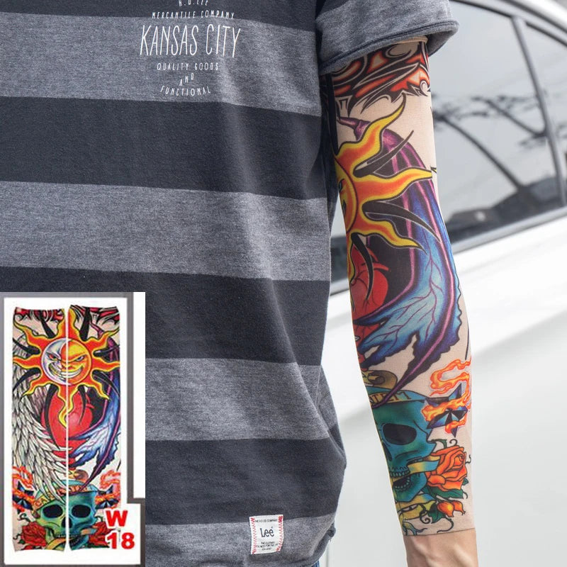 1pc hot sale tattoo sleeve  styles elastic Fake 100%nylon Arm stocking beloved girl Buddha Wolf Dragon design halloween cool men