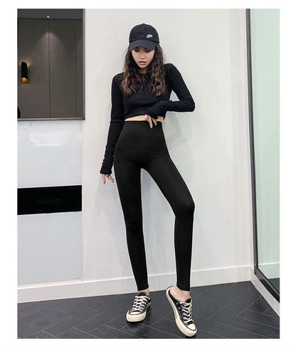 BIVIGAOS Micro Pressure Sharkskin Leggings Women Black Fitness Shaping Hip Lifting Leggings Skinny Slim Sport Workout Leggings