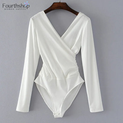 Fashion Long Sleeve Bodysuit Women Slim Sexy Backless Tops And Blouses Casual Black White Shirt Body Femme Monos Mujer 2022 New.