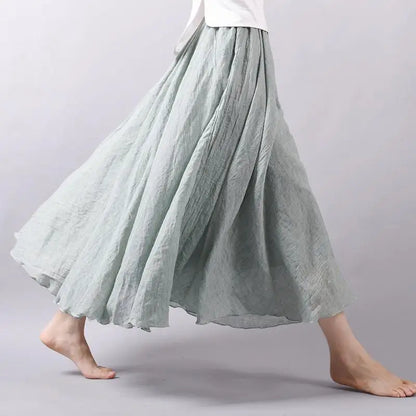 Frauen Elegante Hohe Taille Leinen Maxi Rock 2023 Sommer Damen Casual Elastische Taille 2 Schichten Röcke saia feminina 20 Farben SK53