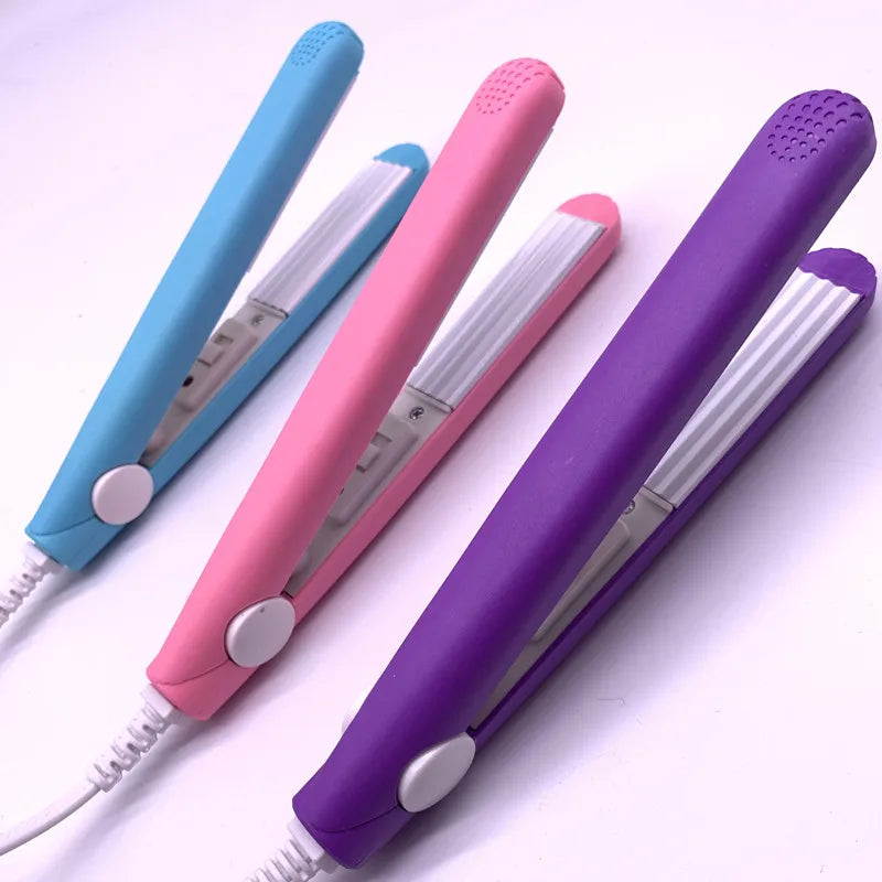 A mini hair iron pink corrugated plate electric curling iron curl modelling tools.